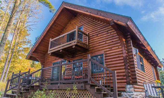 Cook Cabin | 4 bedroom 3 bath Log Cabin with Sand Beach, water toys, sauna, yoga, game room