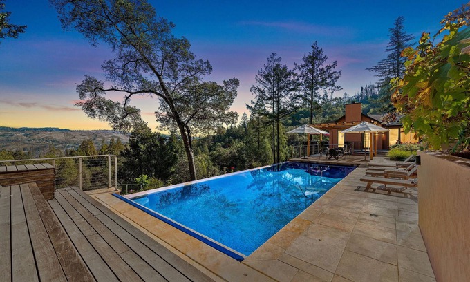 St. Helena House | 60-acre Panoramic Napa Valley View Estate with pool, spa, tennis, and gym.