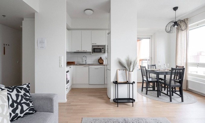 Tampere Apartment | 8th Floor 1BR Home with Sauna, Balcony & Views