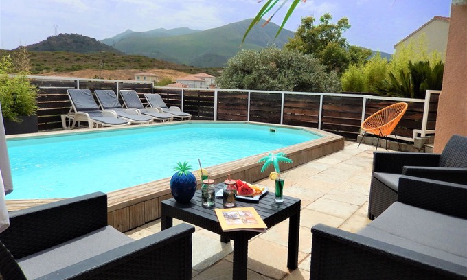 Biguglia House | Beautiful house with swimming pool terraces garden air conditioning wifi 10' from the sea