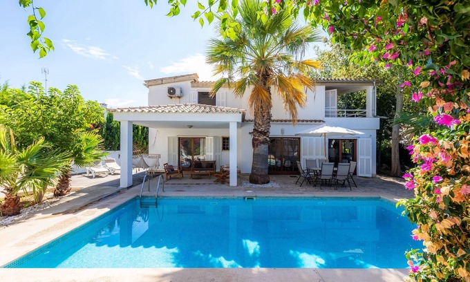 Can Picafort House | Beautiful Villa "Beach Palmitos" with Wi-Fi, Balcony, Garden, Terraces & Pool