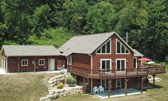 Spring Green Cabin | Best View in Sauk County! 15 Acres, bonfire, wood stove, pet friendly, game room