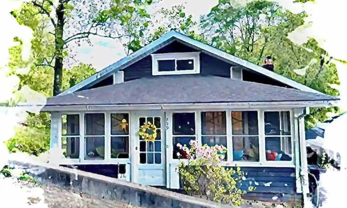 French Lick House | Bird's Eye View- Bungalow with Screened-in Porch and Fireplace