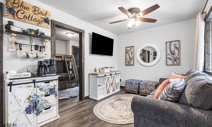 Branson Cabin | Bluebird Cottage - Hot Tub - Pool - Coffee - Fire Pit - less than 1 mile to SDC!