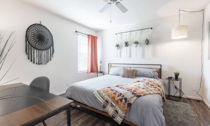 Overland Park Apartment | Boho Chic in Overland Park Free Parking Fast Wifi Dedicated Workspace