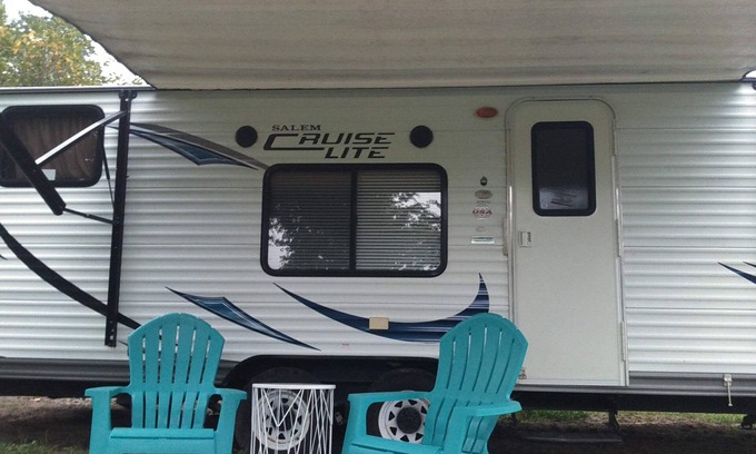Waresboro Resort | Camper near pool at Pebble Hill RV Resort