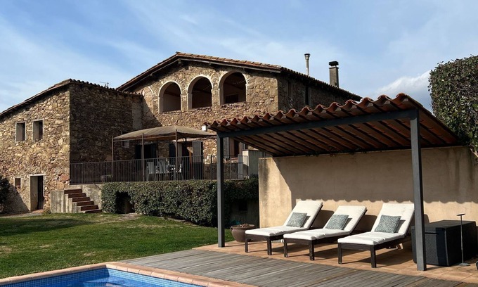 La Vall de Bianya House | Charming farmhouse with views, large garden, private pool, pet-friendly