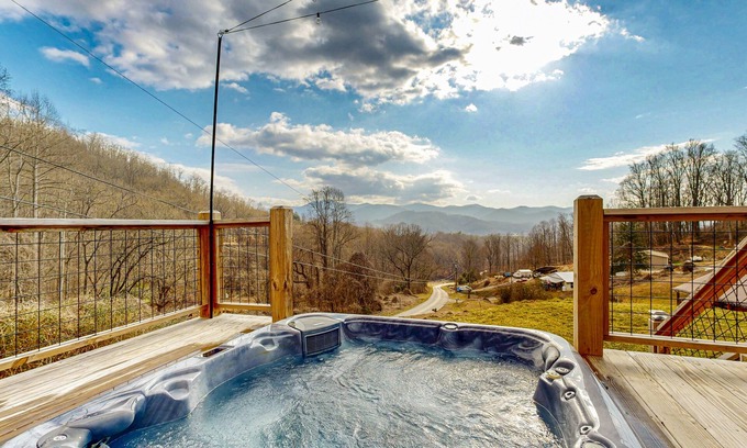 Sylva Cabin | Charming Log Cabin with Long Range Views, Wifi, and Private Hot Tub