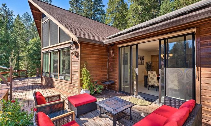 Glencoe House | Deck & Views: Lush A-Frame Cabin in Pioneer!