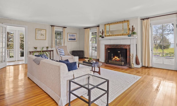 Nahant House | Edwardian home, fireplace, water views