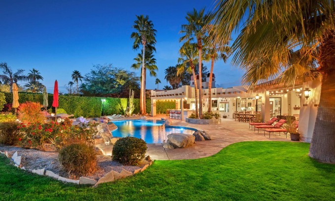 Magnesia Falls Cove House | Gorgeous Spanish Style Home in Rancho Mirage | Private Pool & Spa with Mountain Views