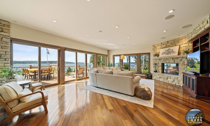 Lake Geneva House | Grand Luxe | Geneva Lakefront Escape | Private Pier | Tennis & Pickleball Court | Views