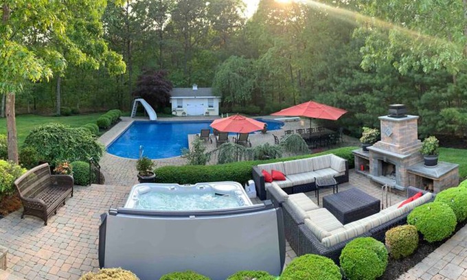 Center Moriches House | Hamptons Escape: Pool, Hot Tub, Grill, Firepit