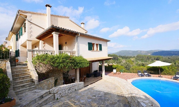 Campanet House | Holiday Home Bellavista with Mountain View, Wi-Fi, A/C, Pool, Garden, Terrace & Balcony