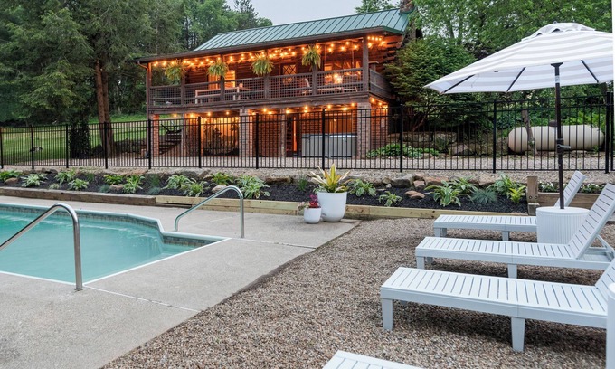 Mount Liberty Cabin | Inground Pool, Hot Tub, Fire Pit at Large Log Cabin near Mohican State Park