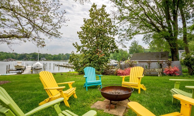 Annapolis House | Lakefront home with private dock, deck, hot tub, firepit, Ping-Pong, large yard