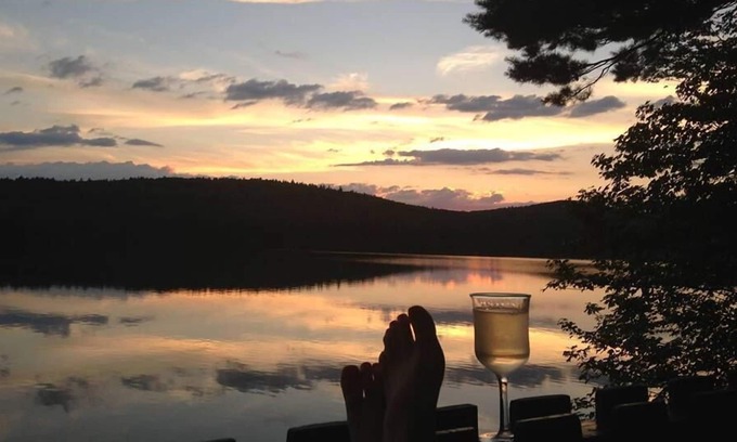 Harrisville Cottage | Lakeside Lodge with Rock Fireplace