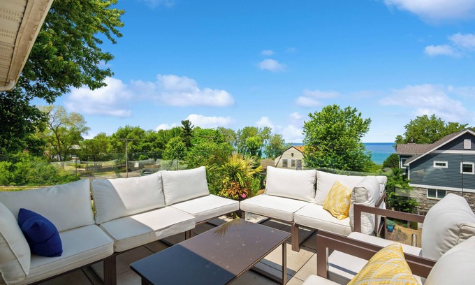 Miller Beach House | Lakeview Retreat—Modern 4BR Steps to Beach, Chefs Kitchen, Fire Pit, Terraces!