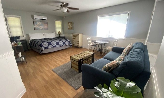 Chico House | Large king guest room with private entrance and bathroom.