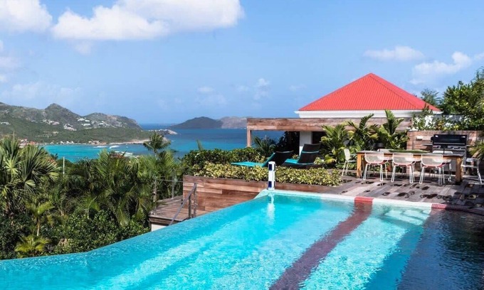 Lurin Villa | Luxe Wine Red Villa with Panoramic Sea Views