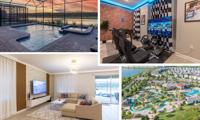 Kissimmee House | Luxury Lakeview Villa with Game Room + Theater & Free Waterpark Close to Disney