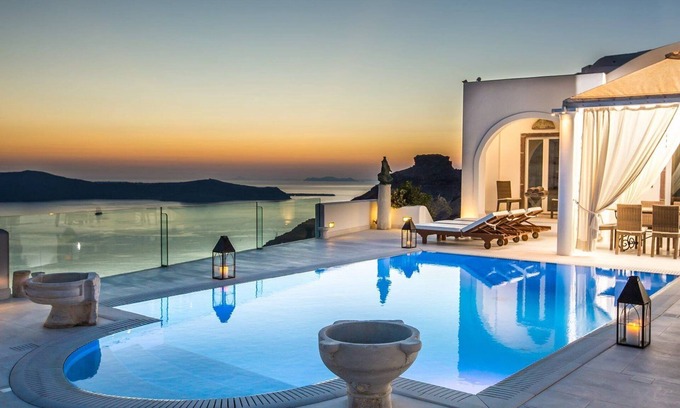 Firostefani Villa | Magnificent Santorini Villa | 3 Bedrooms | Villa Bacchus | Private heated pool.