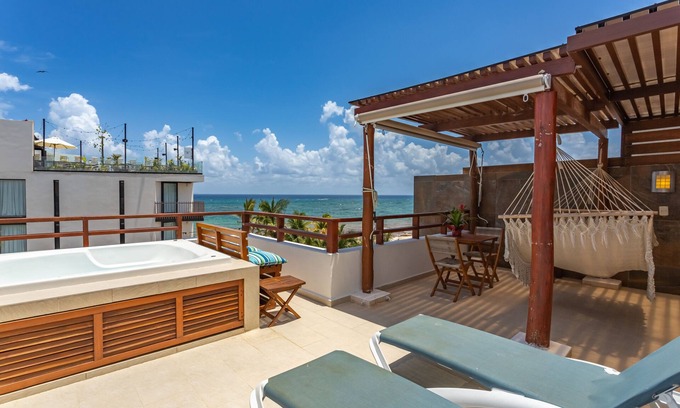 Zazil-ha Condo | Ocean view condo for 6. Private terrace and jacuzzi