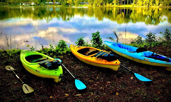 Palatka Apartment | Peaceful Rustic-Modern Lakeside Wooded Retreat