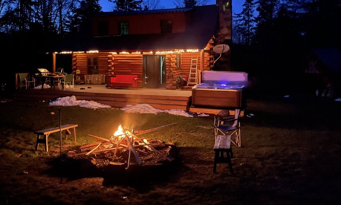 Stratton Cabin | Pet-friendly log cabin with hot tub near hiking, fishing, etc.