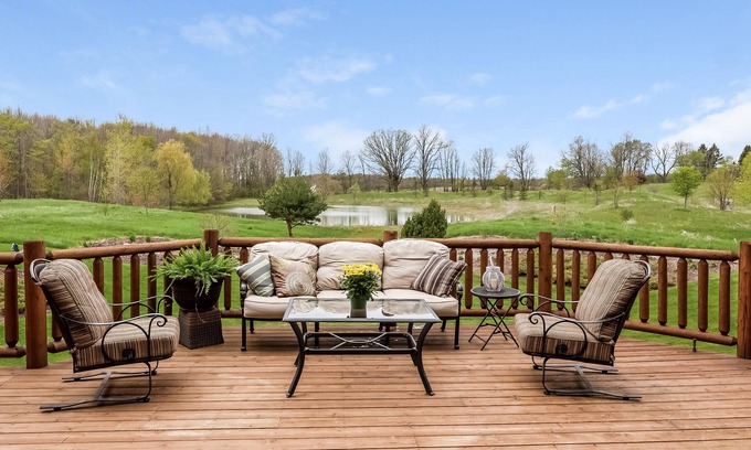 Sheboygan House | Private 15 Acre Log Home Retreat with Pond!