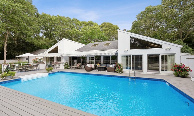 Quogue House | Quogue Village Contemporary with Pool, Spa, & Har-Tru Tennis Court