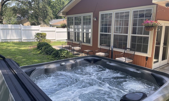 Long Bay Estates House | Relaxing Mediterranean style home w/hot tub, 2 golf carts, private beach access
