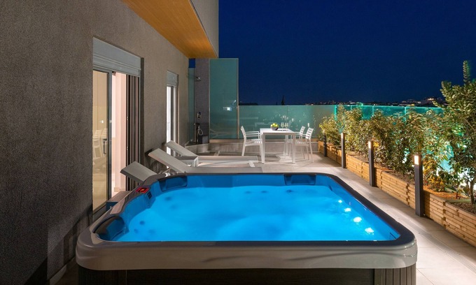Petaloudes Apartment | Rhodes Skyline Suite - 3 Bedroom with 2 Jacuzzi (outDoor + InDoor) and Sea view