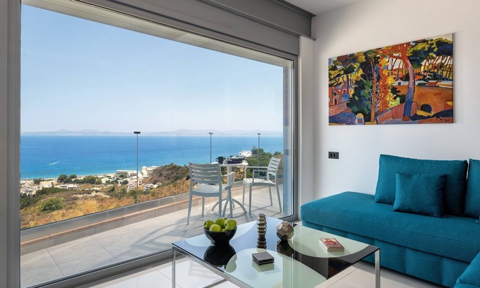 Petaloudes Apartment | Rhodes Skyline Suite With In Door Jacuzzi Sea View