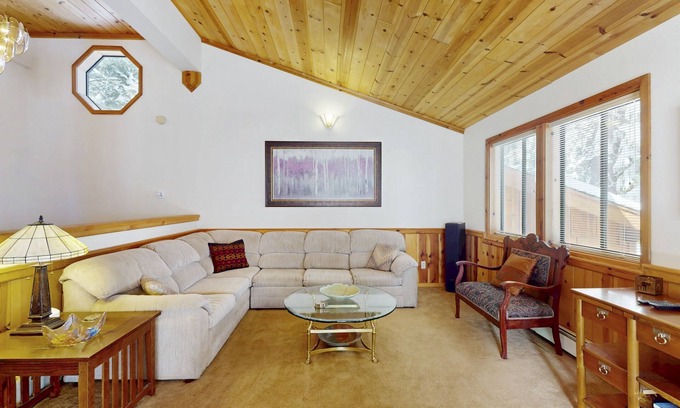 Ridgewood House | Rustic home with wood stove, deck, open floor plan, & nearby activities