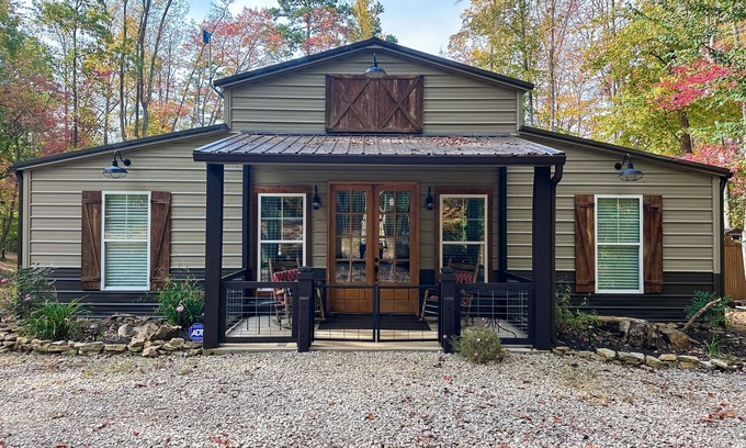 Sharps Chapel House | Rustic lakeside home with private dock, firepit, grill, smoker, and mtn views