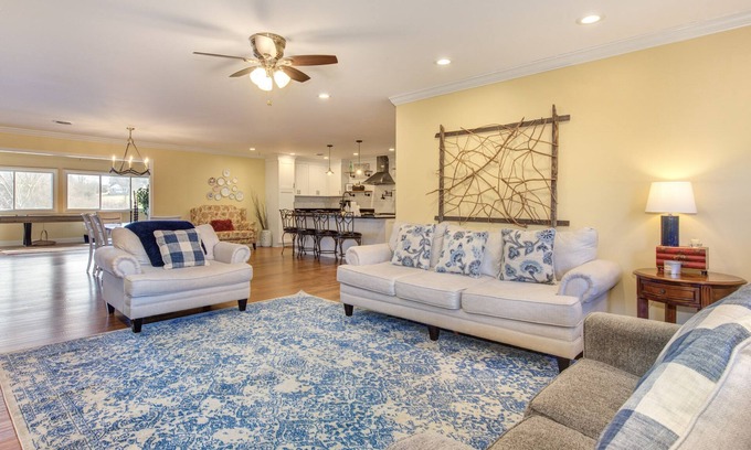 Dandridge Cabin | Serene lake views featuring a private dock, sun deck + spacious fire pit