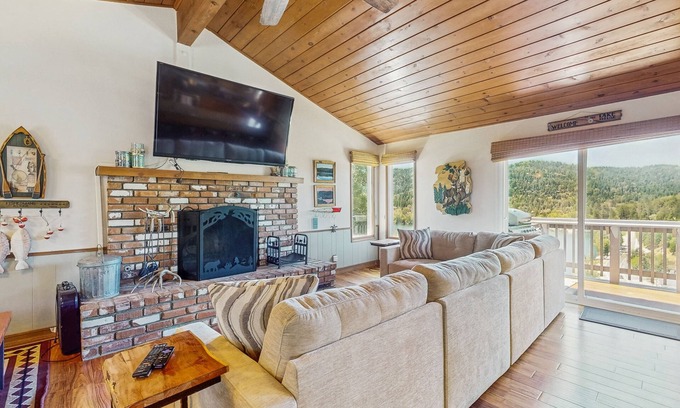 Crestline House | Spacious & bright home with spectacular views - fireplace, deck & game room