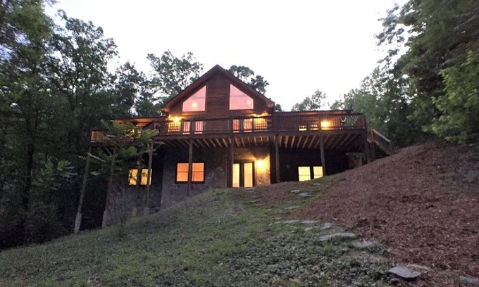 Lake Lure House | Spacious Log Home, Waterfront, Very Private, Book now for Family Vacations