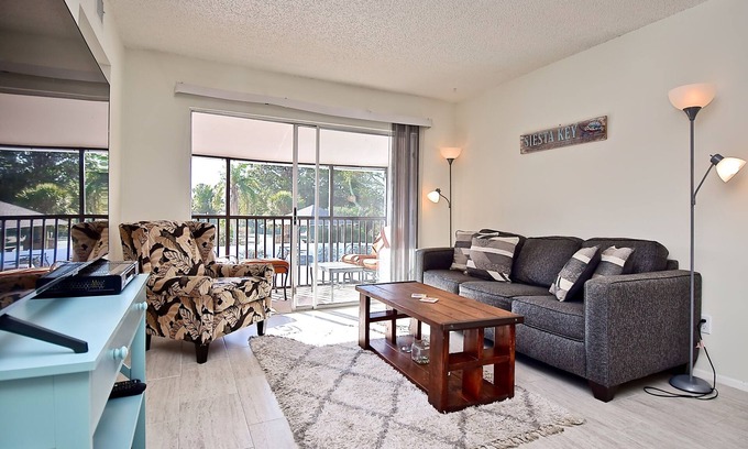 Siesta Key Condo | Steps to #1 Siesta Beach, 2nd Floor, Smart TV, Garbage Disposal, Near Pool.