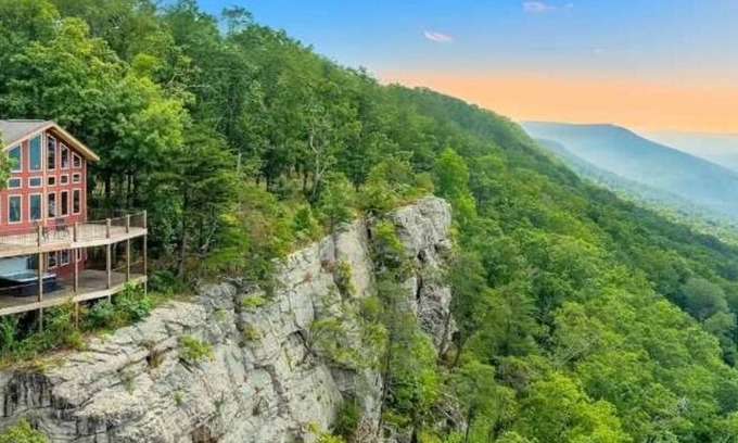 Trenton Cabin | Stone Ledge Refuge with Hot Tub and Views