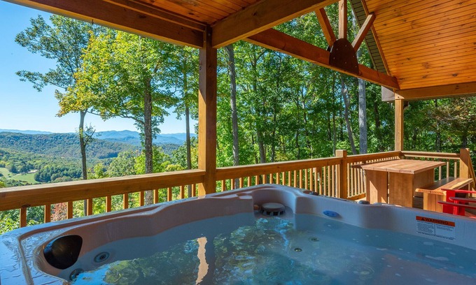 Bakersville Cabin | Stunning Mtn Views, Hot Tub+Fire Pit, Fireplace~Grill, WiFi, Private, Near Town!