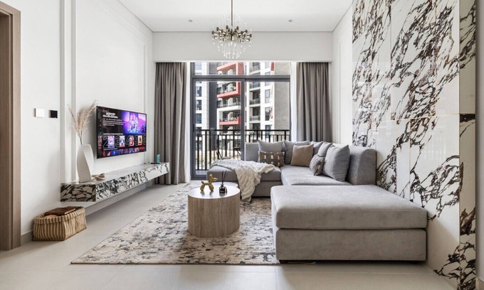 Al Barsha Apartment | Stylish 1BR with PS5, Sauna and Kids` Play Area