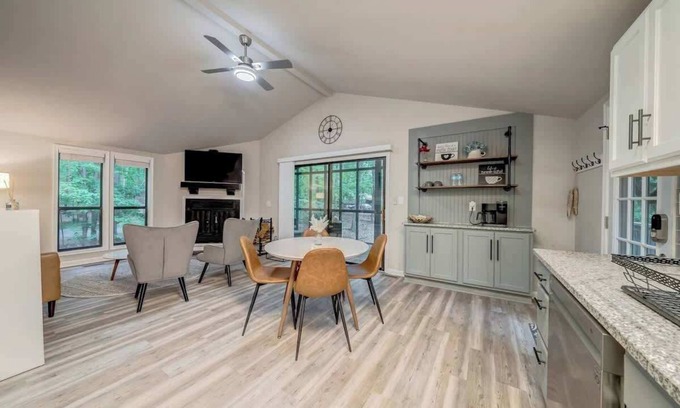 The Woods Cabin | Stylish Retreat w Fireplace, Games & Pool Access