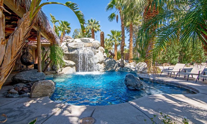 Desert Hot Springs House | The Grotto- 5bd/4ba-Waterfalls-Pool-Spa-Games Room-Secluded Acreage