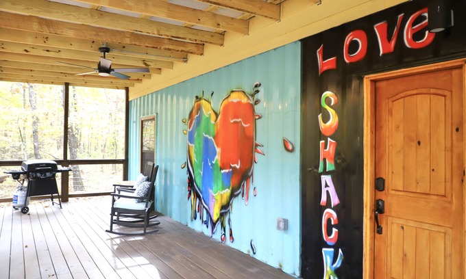 Marble Falls House | The LOVE Shack Shipping Container Tiny Home in the woods near the BNR park