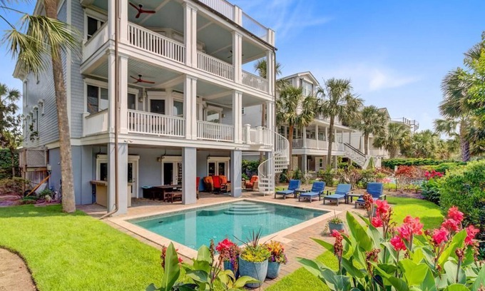 Isle of Palms House | Tide Time at 518 Carolina Boulevard|Private Pool|Ocean Views|Pet Friendly|Third Row|Ping Pong and.