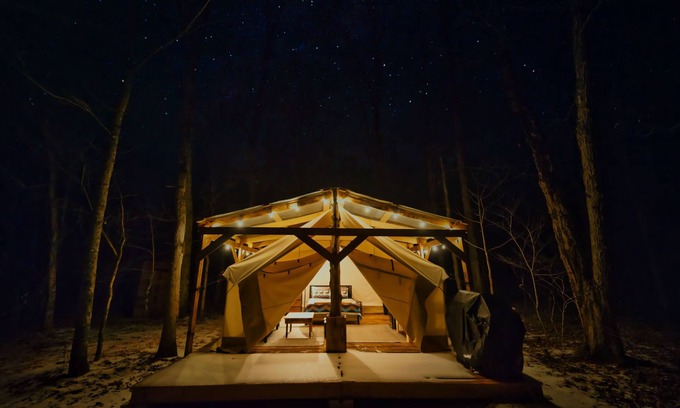 Doniphan Cottage | Tranquil Creekside Glamping Current River Mark Twain Forest Safari Tent