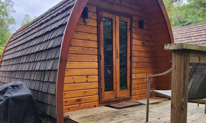 Mill Spring Apartment | Two person Pod on the creek, Deck, private firepit, full bathroom, Kitchenette, Sleeps 2.