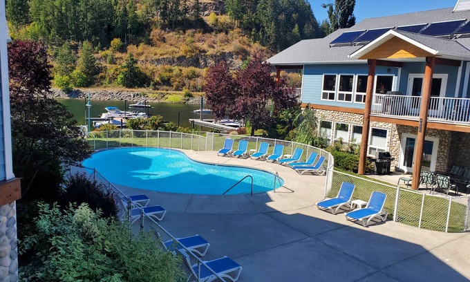 Sicamous Condo | Waterfront Condo unit D201 with BOAT SLIP, Pool, Hot Tub, underground Parking